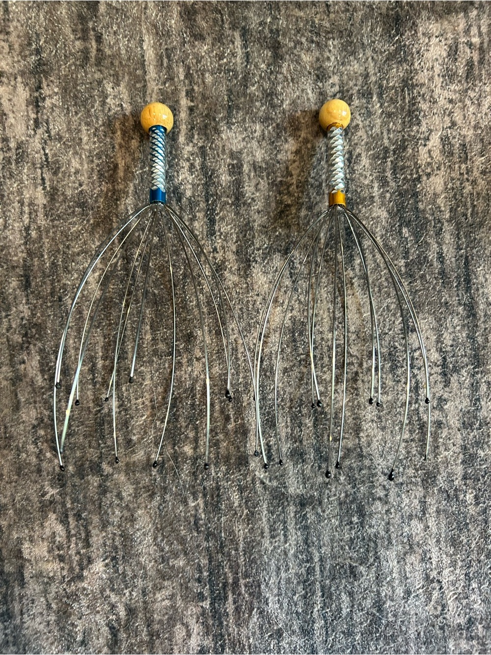 Pair of Metal Scalp/Head Massagers with Yellow Bead Handles